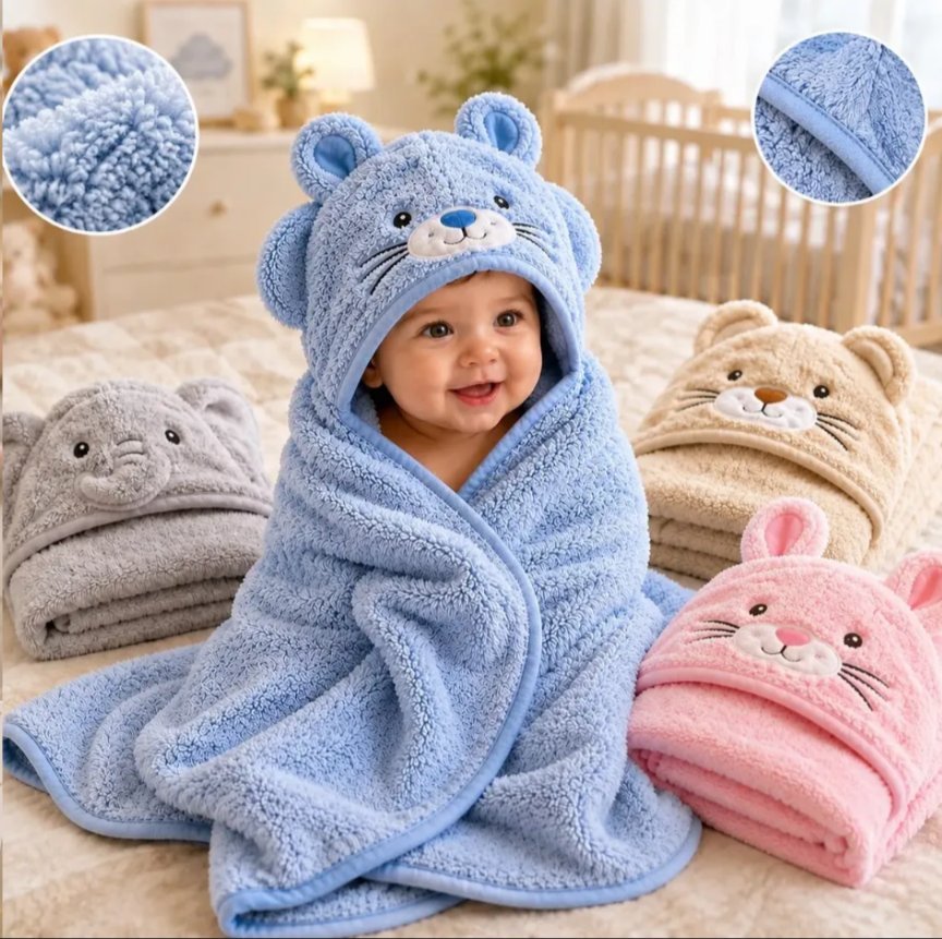 Toalha de bebê com capuz de ursinho